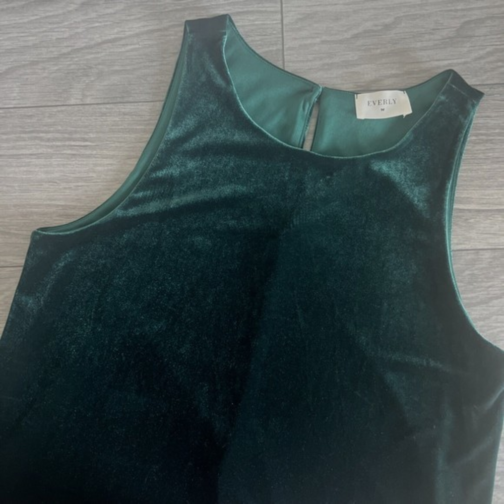 Everly Womens Green Scalloped‎ Velvet Tank Top Size Large
